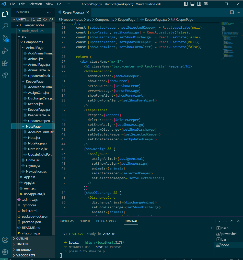 Screenshot of some of the code making up the frontend